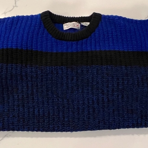 Vintage Pullover Sweater,80-90s,Striped, Black and Blue,Mens Medium Crewneck - Picture 5 of 8